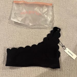 Marysia scalloped black shoulder bathing suit top. Marysia Santa Barbara Top